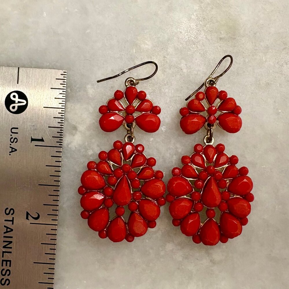 Red Statement Drop Earrings - Picture 3 of 3